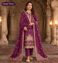 Women's Deep Plum Embroidered 3-Piece  unstitch Suit with Dupatta