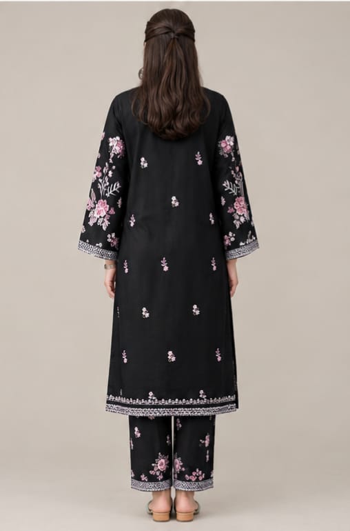 Women's Black Floral Embroidered 2-Piece Suit – Saira Collection - unstitch