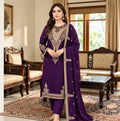 Women's Plum Purple Embroidered 3-Piece unstitch Suit with Dupatta