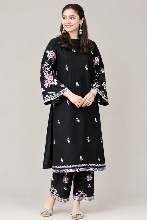 Women's Black Floral Embroidered 2-Piece Suit – Saira Collection - unstitch